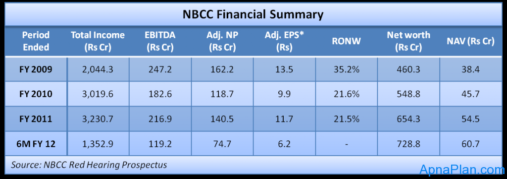 NBCC IPO Financial Summary