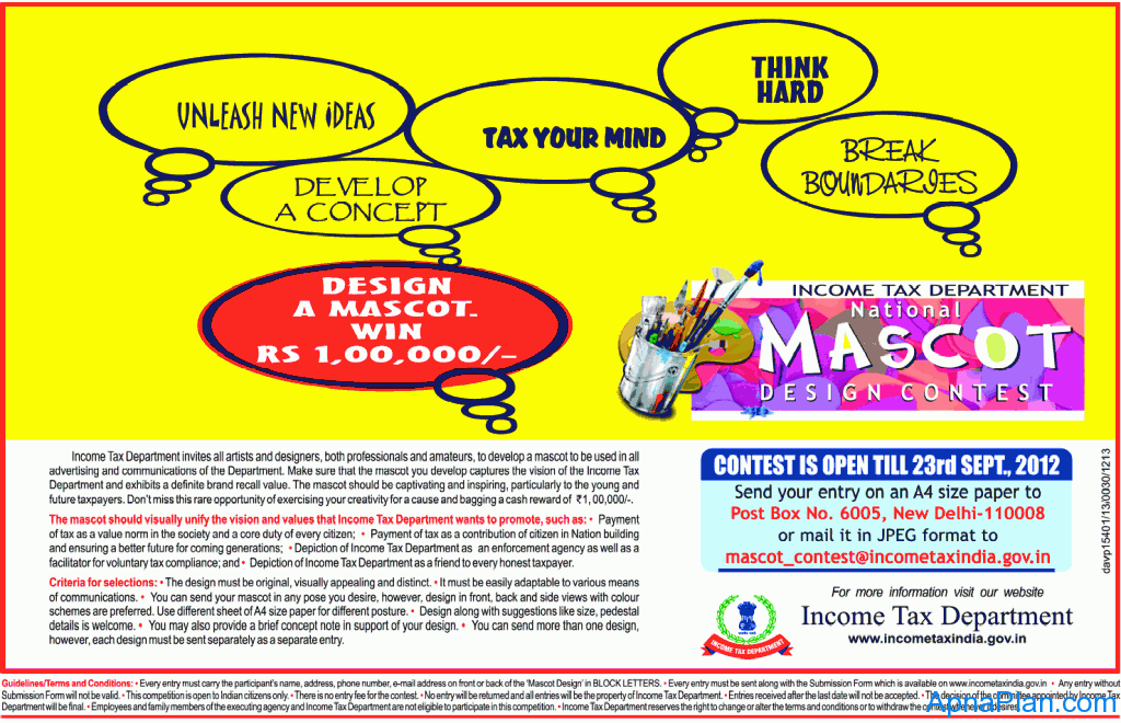 Income tax department mascot Design Mascot Contest for Income Tax Department