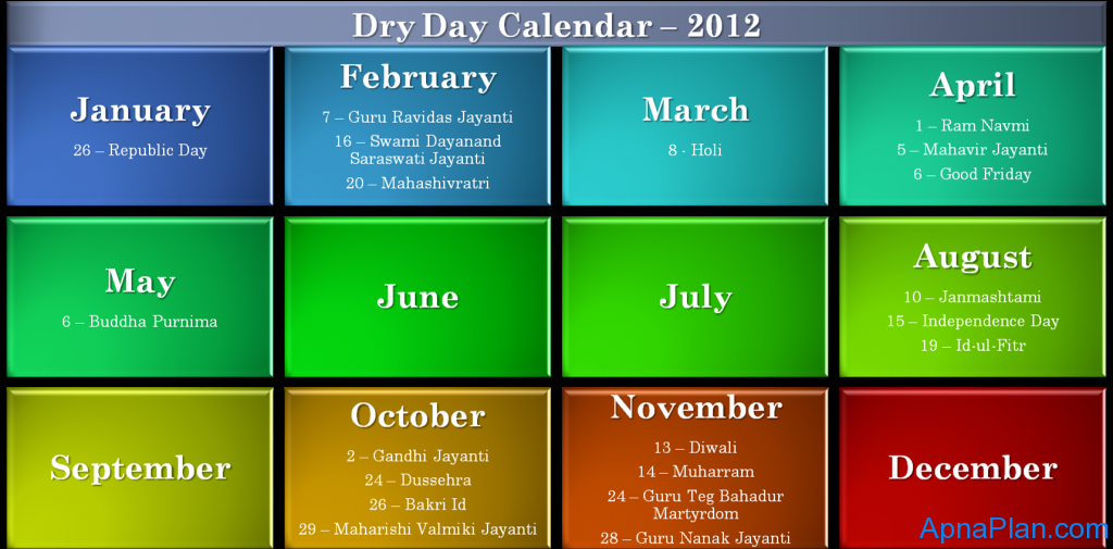 dry day calendar 2012