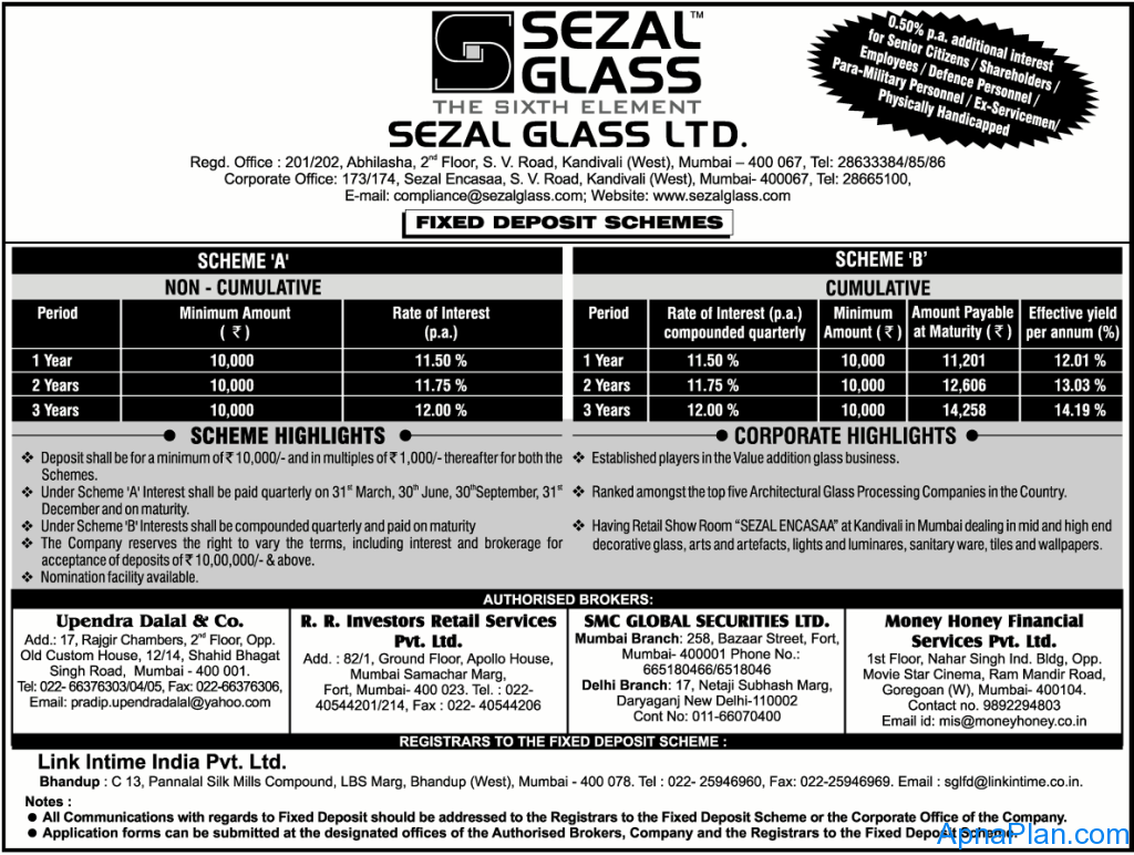 sezal glass ltd - fixed deposit scheme