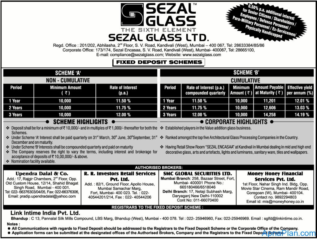 Sezal Glass Limited Fixed Deposit Scheme - Dec 2012 1 sezal glass ltd - fixed deposit scheme