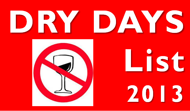 Dry Days List for 2013