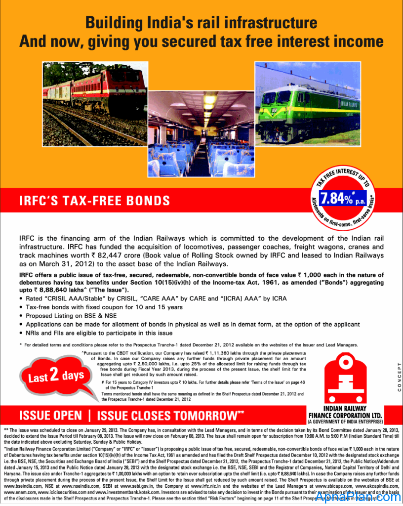 IRFC Tax Free Bonds - Jan 2013