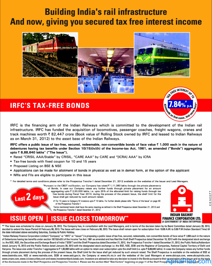 IRFC Tax Free Bonds - Jan 2013 - Review 1 IRFC Tax Free Bonds - Jan 2013