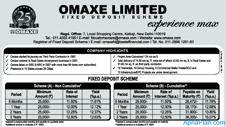 Omaxe Ltd Fixed Deposit Scheme