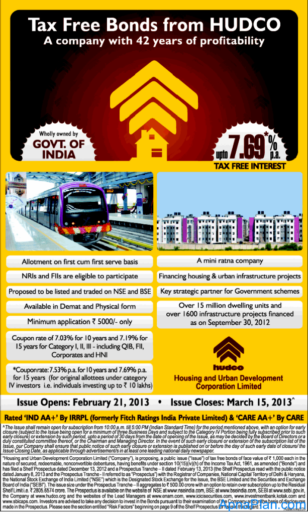HUDCO Tax Free Bonds (Tranche- II) - March 2013 - Review 1 HUDCO Tax Free Bonds 2013 - Tranche II