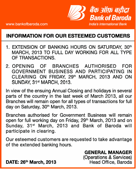 Most Banks to Remain Open on March 29, 30 and 31 4 Bank of Baroda Bank Timing for March 29-31