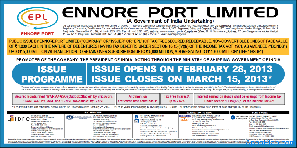 Ennore Port Ltd Tax Free Bonds