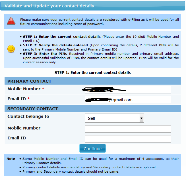 Update email mobile in the Income Tax e-Filing Portal