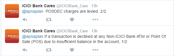 Do you Know POSDEC CHG in ICICI Bank Statement? 3 ICICI Bank POSDEC Charges Twitter Reply