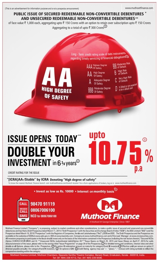 Muthoot Finance NCD – March-April 2015 - Advertisement