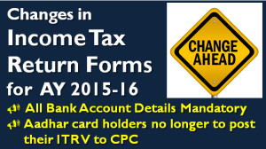 Changes in Income Tax Return Forms for AY 2015-16