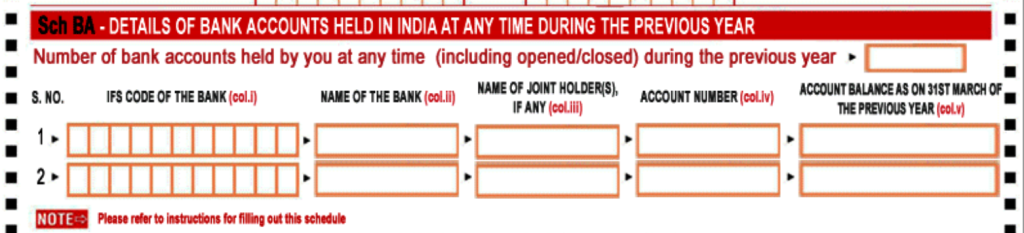 Mandatory disclosure of details of Bank Accounts in ITR Form