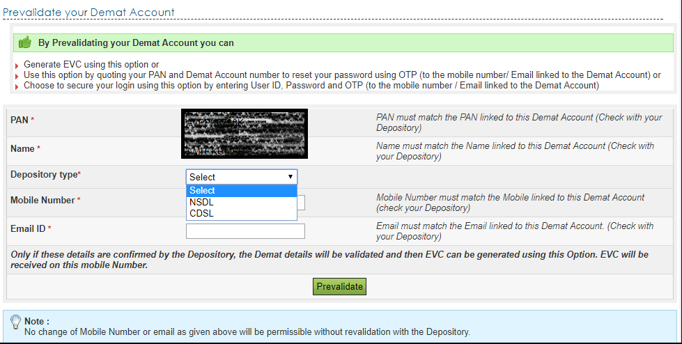 Prevalidate your Demat Account