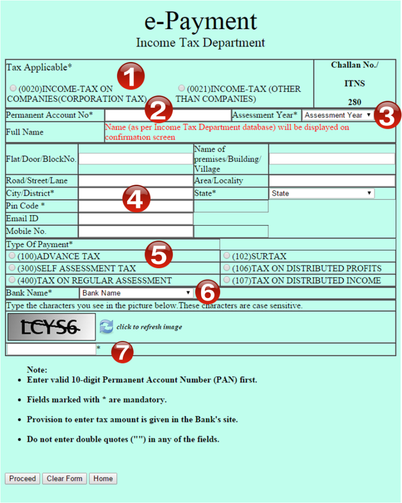 Challan 280 - Filling up Online