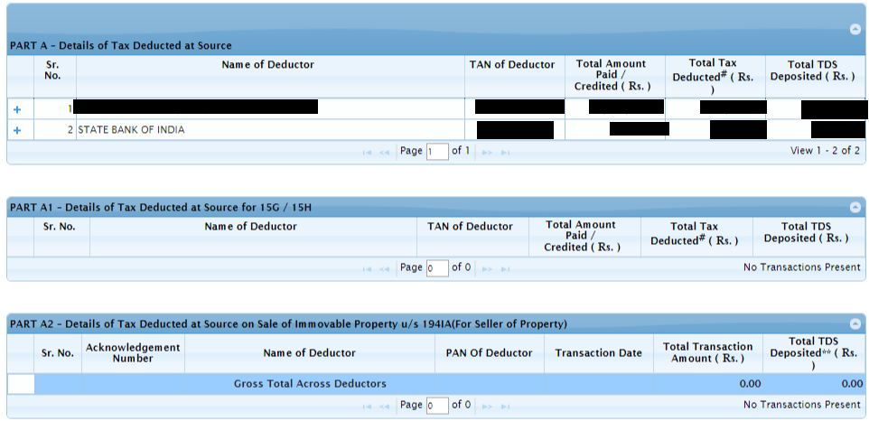 Form 26AS - PART A – Details of Tax Deducted at Source