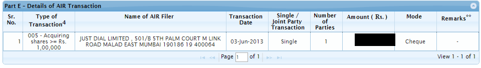 Form 26AS - PART E - Details of AIR Transaction