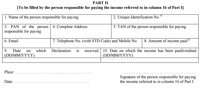 Form 15G - Part II - To be Filled by receiver