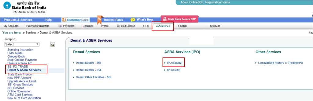 ASBA option for IPO Investment in SBI