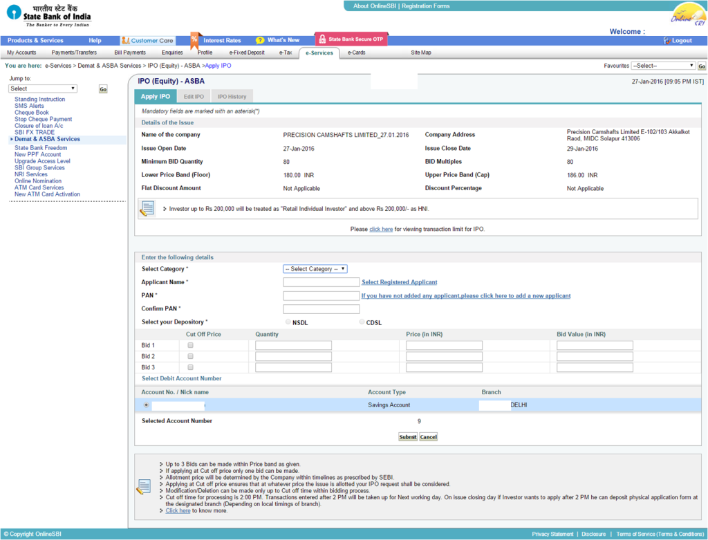 SBI ASBA Form for IPO