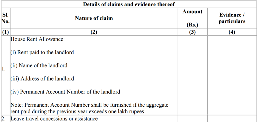 Claim HRA and LTA using Form 12BB