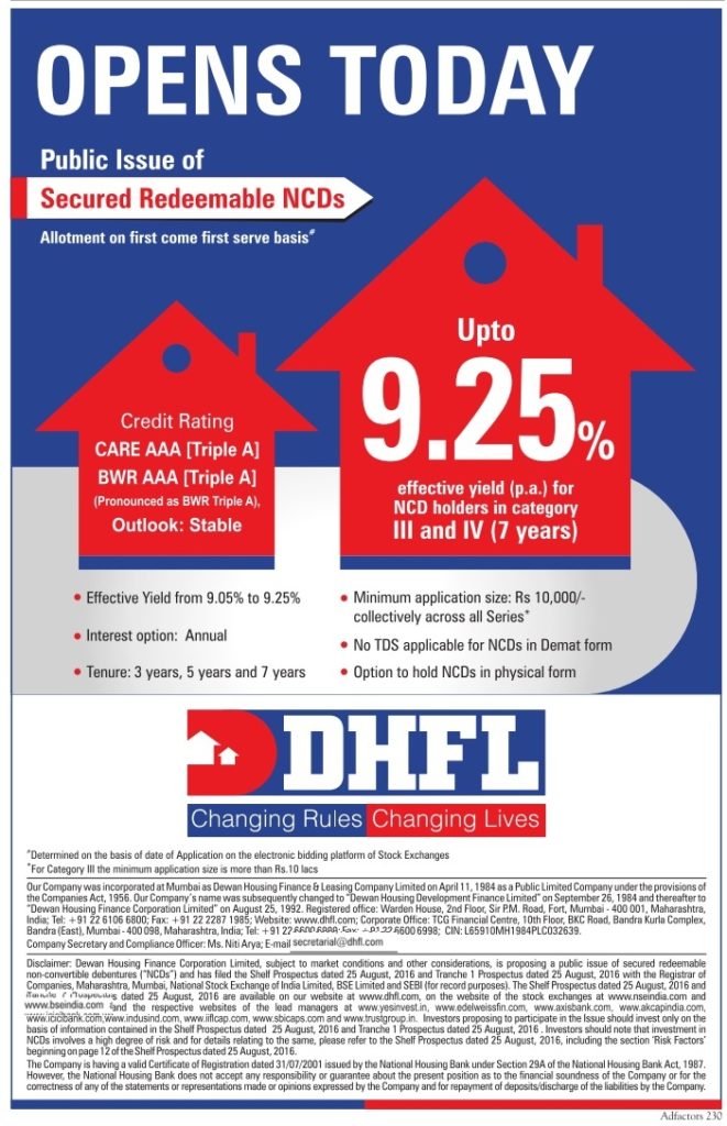 9.25% DHFL NCD (Tranche II) – Aug/Sep 16 – Should you Invest? 3 DHFL NCD Advertisement Aug 2016