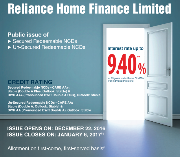 Reliance Home Finance NCD - Advertisement - Dec 2016