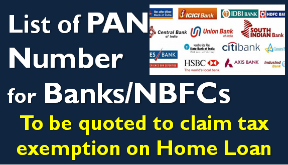 List of PAN Number for Banks & Home Loan Lenders