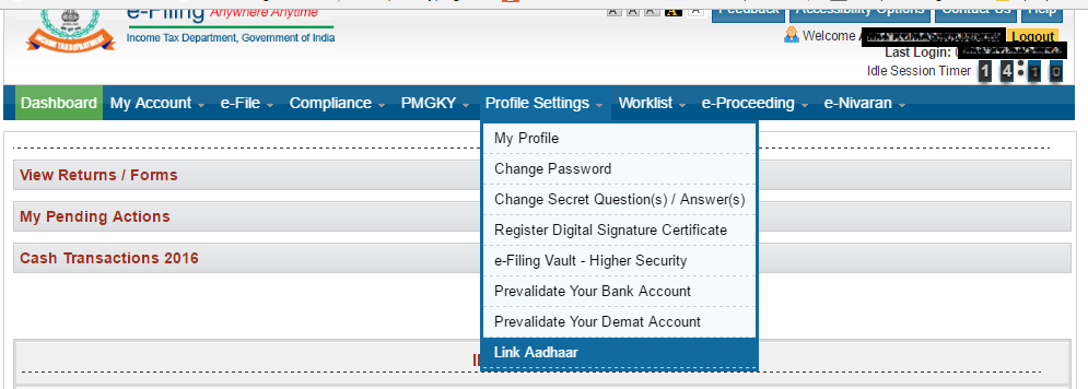 Link Aadhaar to PAN on Income Tax efiling Website