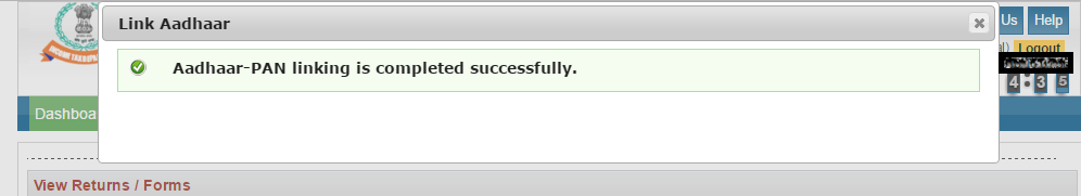 Link PAN to Aadhaar - Acknowledgement Screen