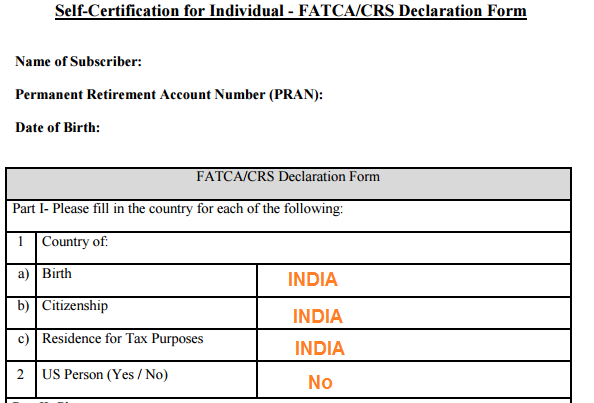 NPS FATCA Self Declaration Form - Part I