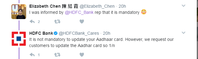 Is it mandatory to link Aadhaar to your Bank Account? 3 HDFC Bank response if Aadhaar is mandatory