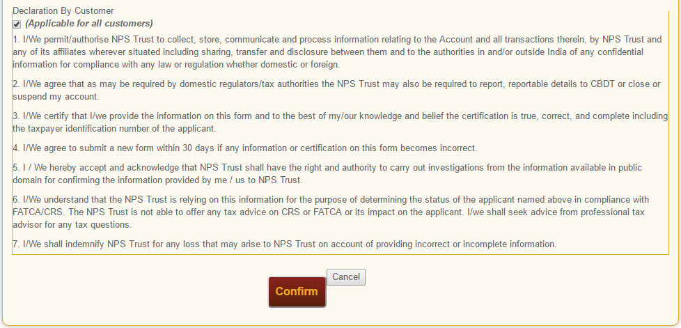 NPS FATCA Online Customer Declaration
