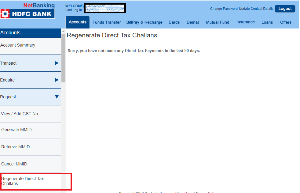 HDFC Bank - Reprint Tax Challan - Form 280