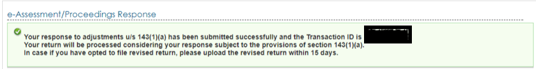 e-Assessment Proceedings Response for Section 143(1) - Acknowledgement