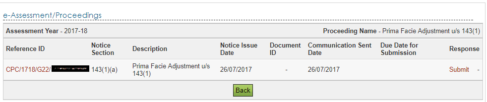 How to Respond to Notice u/s 143(1)(a)? 3 e-Assessment Proceedings Response for Section 143(1) - Screen 1