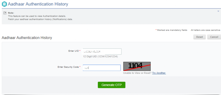 How to track if your Aadhaar has been Misused? 3 Aadhaar Authentication History - Screen 1
