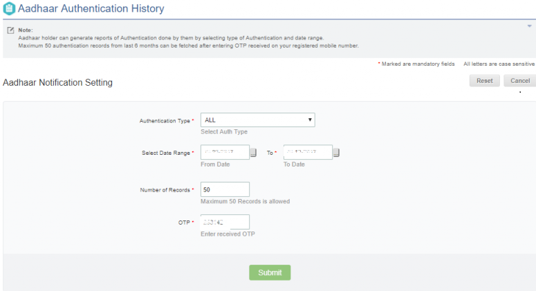 Aadhaar Authentication History - Screen 2