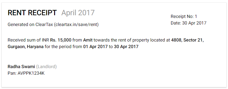 Cleartax - Print Rent Receipt Online