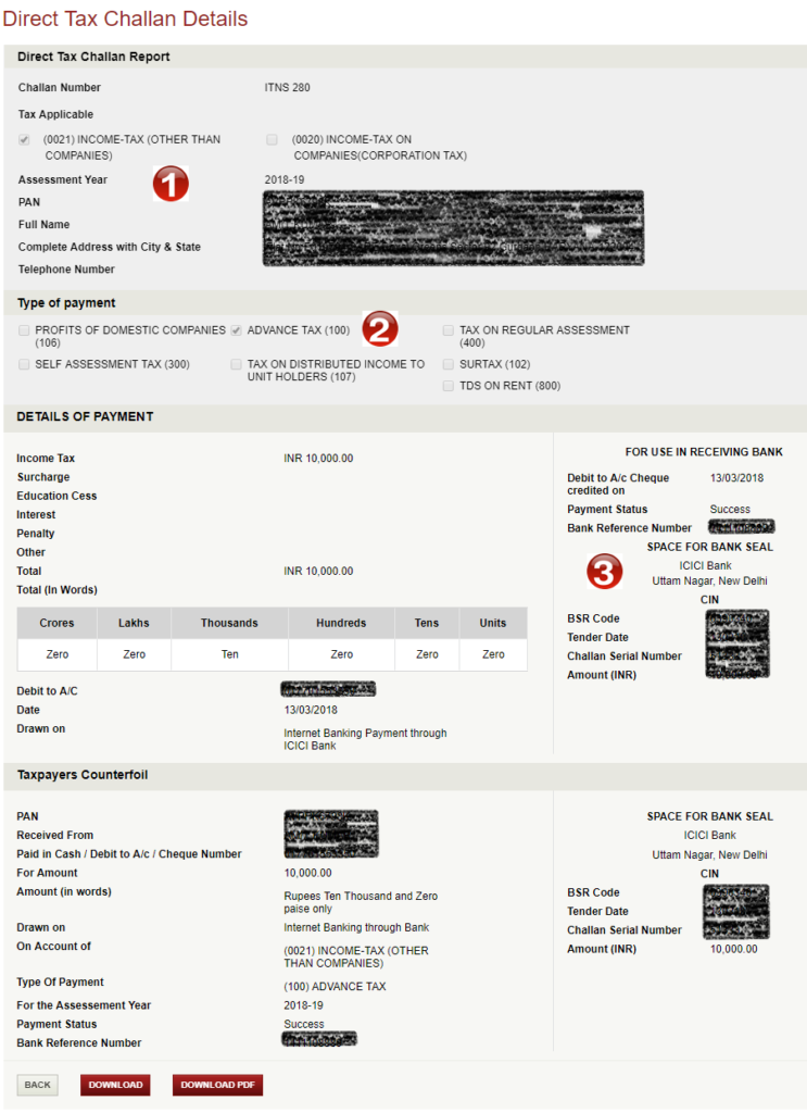 Advance Tax Challan Details