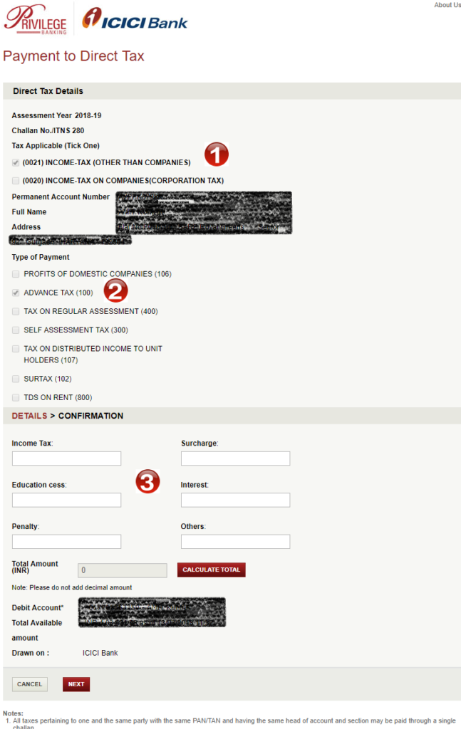 Pay your Advance Tax Online in 5 easy steps 4 Advance tax using Challan 280 Online - ICICI Bank