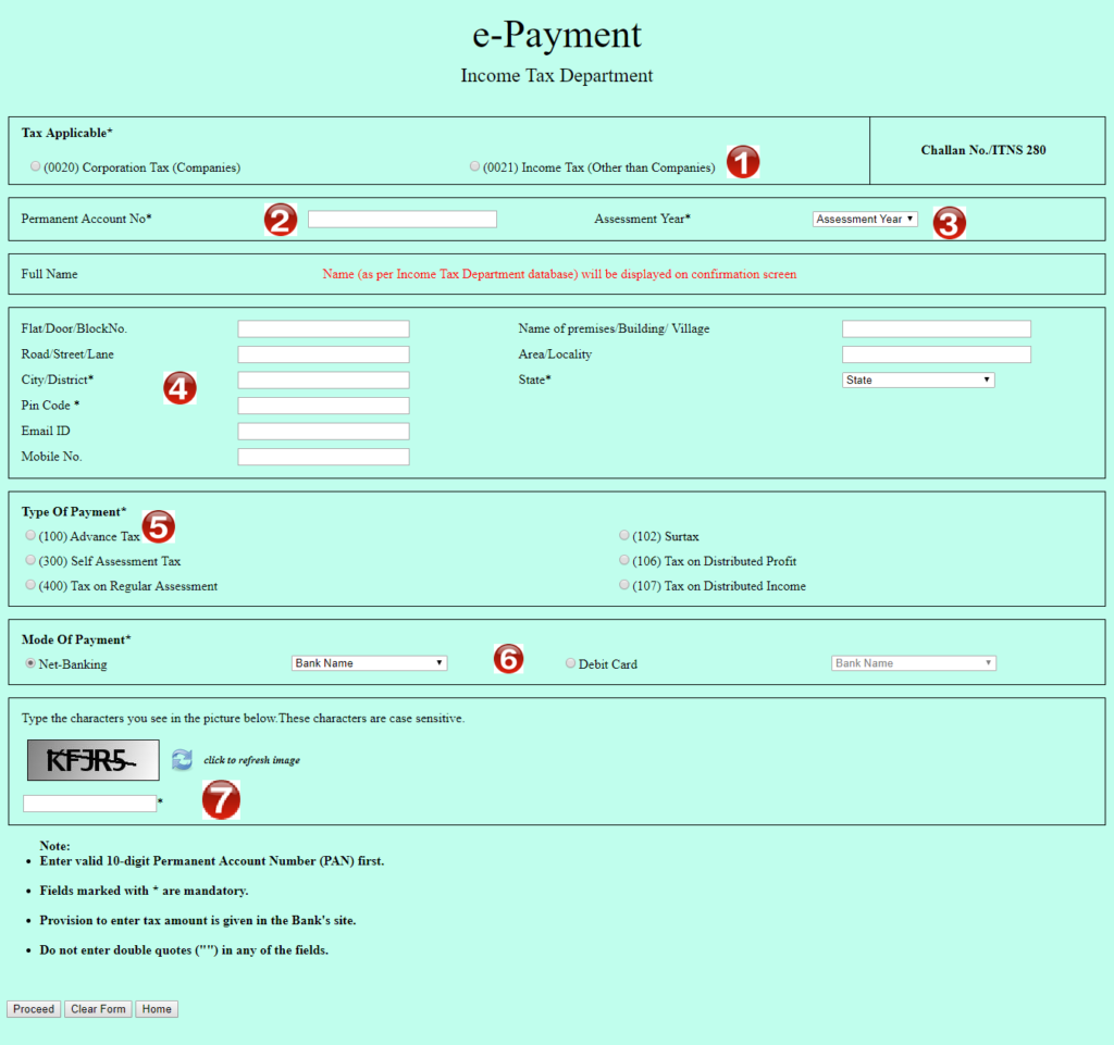 Challan 280 Online for Advance Tax payment