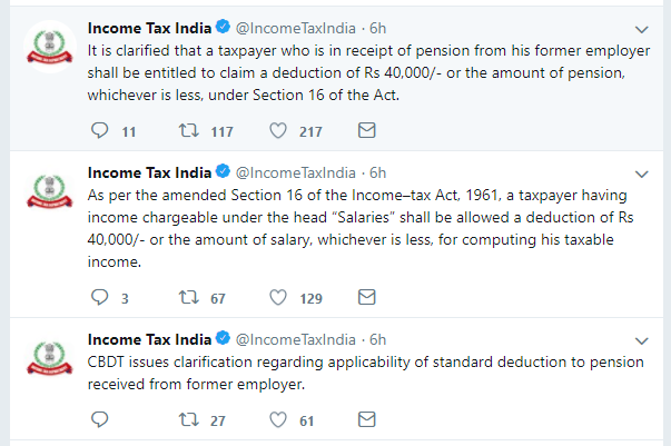Clarification from Income Tax Department on Standard Deduction