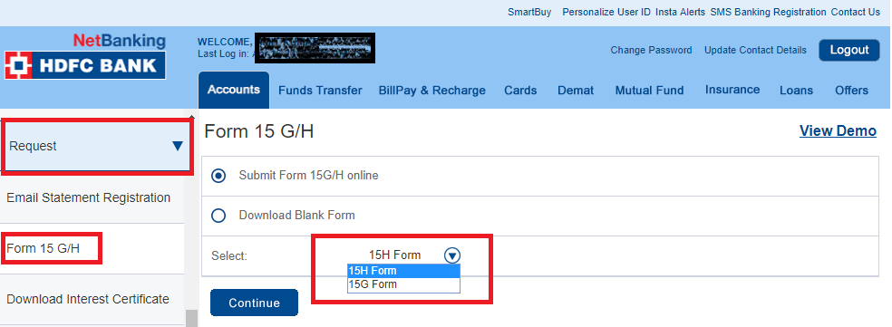 Form 15G Online - HDFC Bank