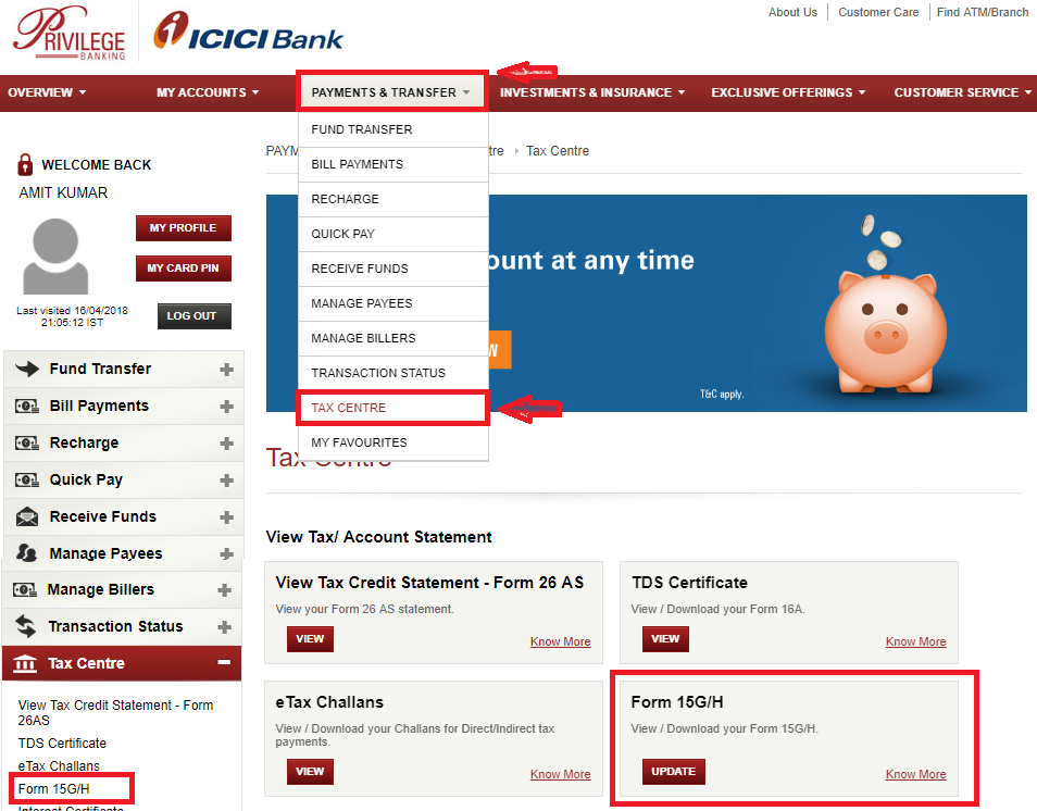 Form 15G Online - ICICI Bank