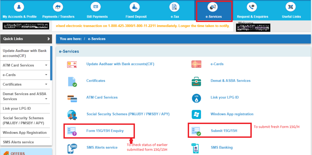 Form 15G Online - SBI