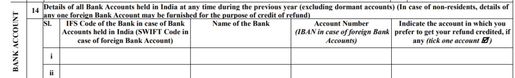 Option to provide Foreign bank Account for NRI - ITR 2