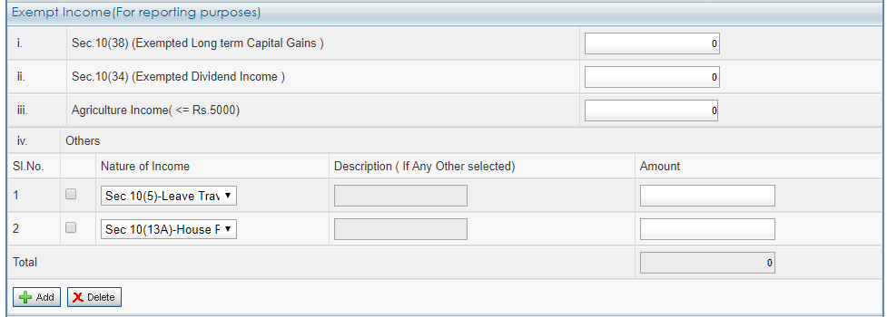 Exempt Allowance in ITR 1