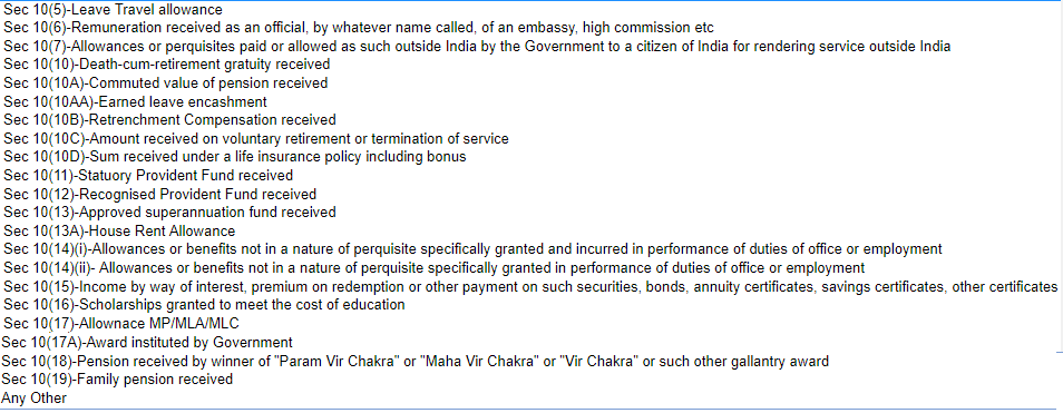 Exempt Allowances that are available for ITR 1