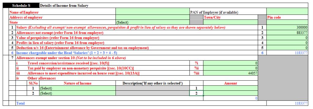 Salary Details in ITR 2
